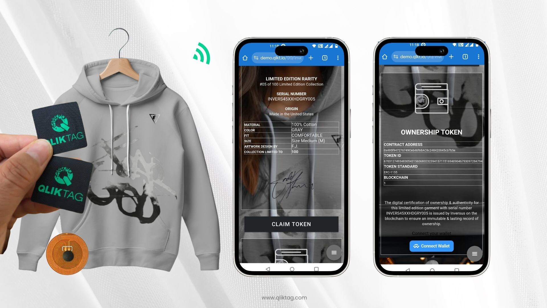 Qliktag Phygital Technology with Secure Unclonable NFC Web3 Blockchain Tokenization